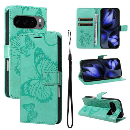 For Google Pixel 10 Global 3D Butterfly Embossed Pattern Flip Leather Phone Case(Green) - Google Cases by buy2fix | Online Shopping UK | buy2fix