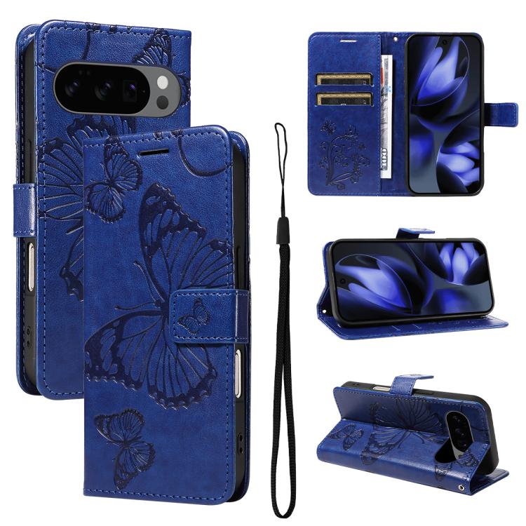 For Google Pixel 10 Global 3D Butterfly Embossed Pattern Flip Leather Phone Case(Blue) - Google Cases by buy2fix | Online Shopping UK | buy2fix