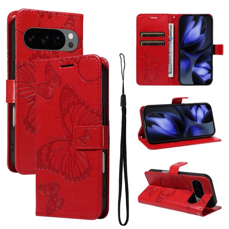 For Google Pixel 10 Global 3D Butterfly Embossed Pattern Flip Leather Phone Case(Red) - Google Cases by buy2fix | Online Shopping UK | buy2fix