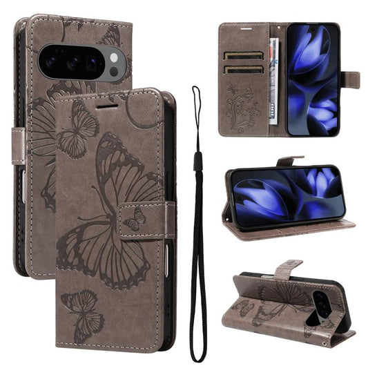 For Google Pixel 10 Global 3D Butterfly Embossed Pattern Flip Leather Phone Case(Grey) - Google Cases by buy2fix | Online Shopping UK | buy2fix
