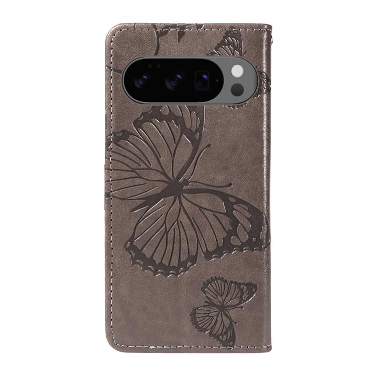 For Google Pixel 10 Global 3D Butterfly Embossed Pattern Flip Leather Phone Case(Grey) - Google Cases by buy2fix | Online Shopping UK | buy2fix