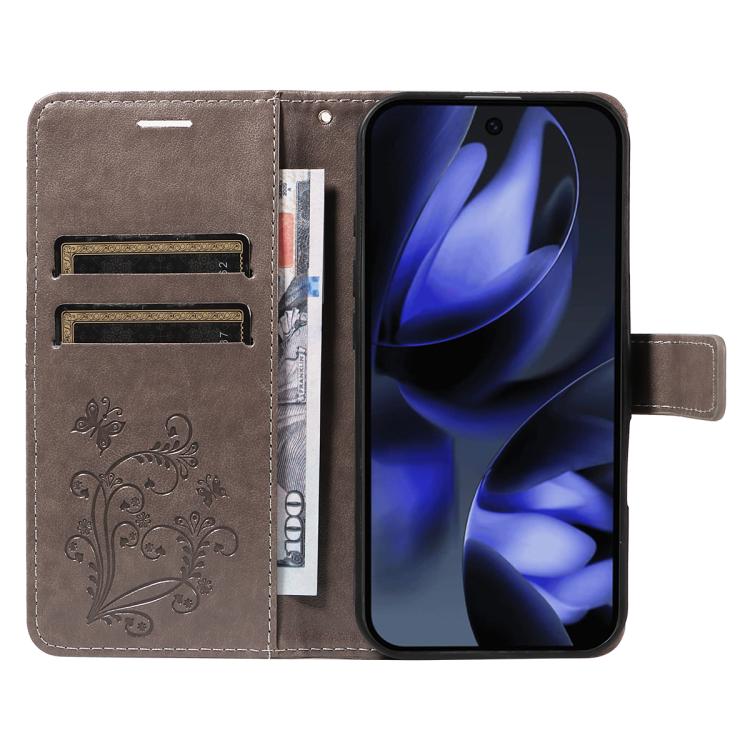 For Google Pixel 10 Global 3D Butterfly Embossed Pattern Flip Leather Phone Case(Grey) - Google Cases by buy2fix | Online Shopping UK | buy2fix
