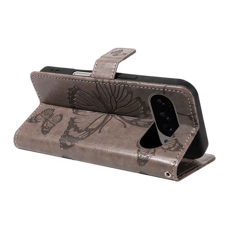 For Google Pixel 10 Global 3D Butterfly Embossed Pattern Flip Leather Phone Case(Grey) - Google Cases by buy2fix | Online Shopping UK | buy2fix