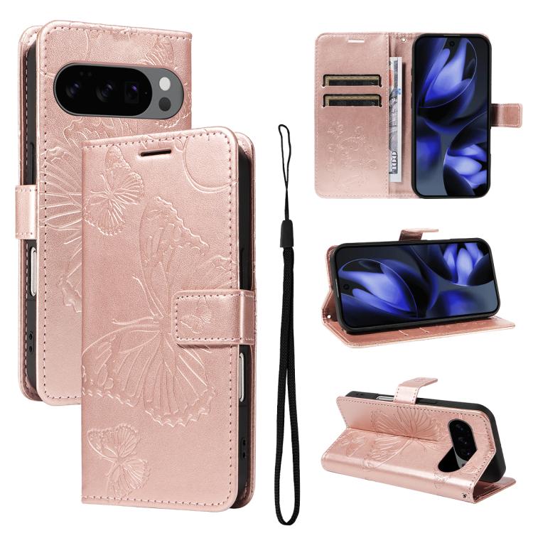 For Google Pixel 10 Global 3D Butterfly Embossed Pattern Flip Leather Phone Case(Rose Gold) - Google Cases by buy2fix | Online Shopping UK | buy2fix