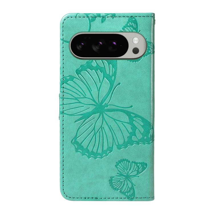 For Google Pixel 10 Pro XL Global 3D Butterfly Embossed Pattern Flip Leather Phone Case(Green) - Google Cases by buy2fix | Online Shopping UK | buy2fix