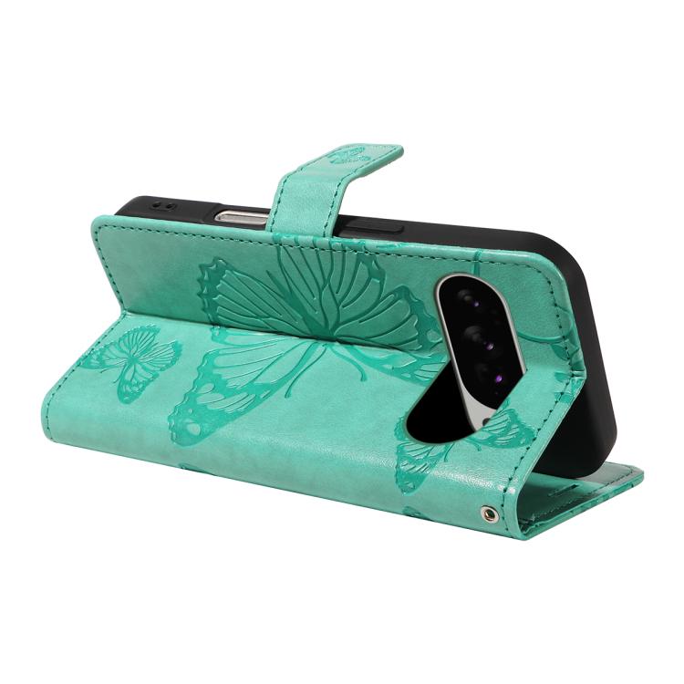 For Google Pixel 10 Pro XL Global 3D Butterfly Embossed Pattern Flip Leather Phone Case(Green) - Google Cases by buy2fix | Online Shopping UK | buy2fix