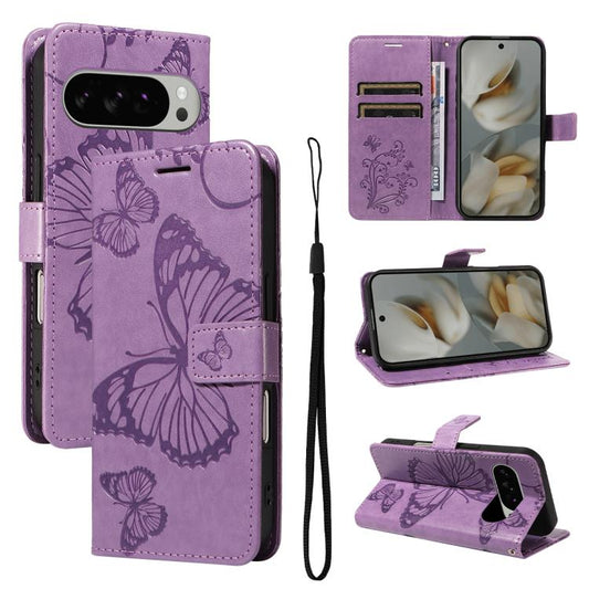 For Google Pixel 10 Pro XL Global 3D Butterfly Embossed Pattern Flip Leather Phone Case(Purple) - Google Cases by buy2fix | Online Shopping UK | buy2fix