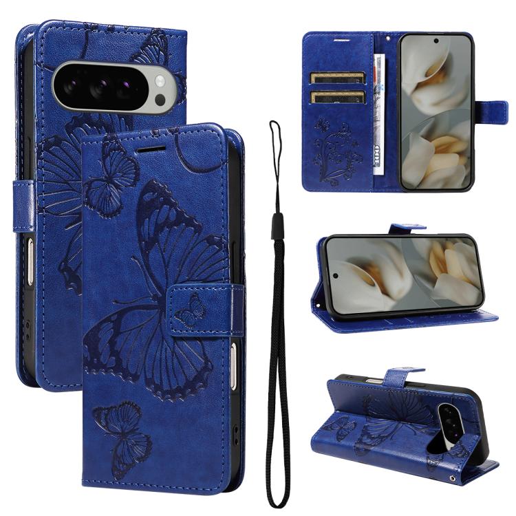 For Google Pixel 10 Pro XL Global 3D Butterfly Embossed Pattern Flip Leather Phone Case(Blue) - Google Cases by buy2fix | Online Shopping UK | buy2fix