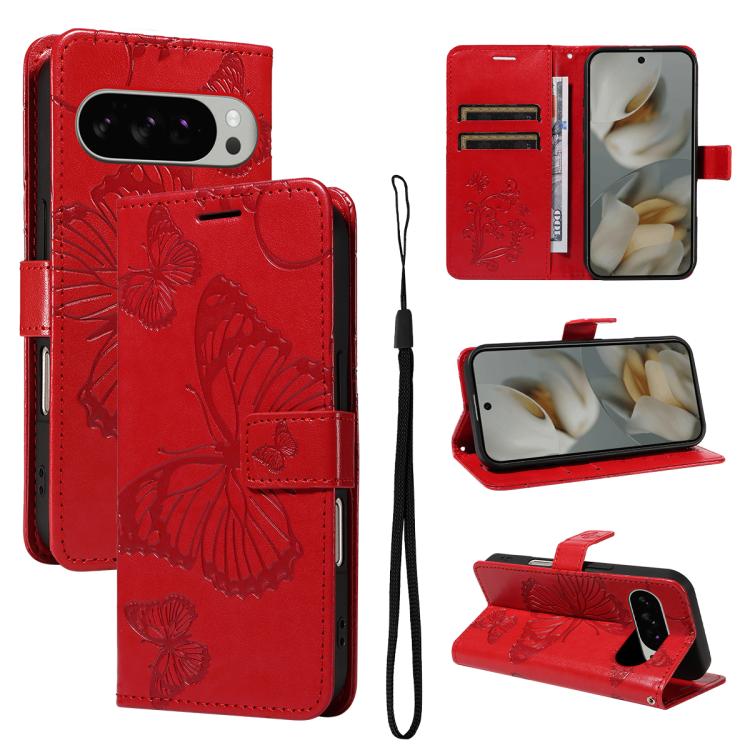 For Google Pixel 10 Pro XL Global 3D Butterfly Embossed Pattern Flip Leather Phone Case(Red) - Google Cases by buy2fix | Online Shopping UK | buy2fix