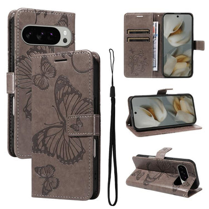 For Google Pixel 10 Pro XL Global 3D Butterfly Embossed Pattern Flip Leather Phone Case(Grey) - Google Cases by buy2fix | Online Shopping UK | buy2fix