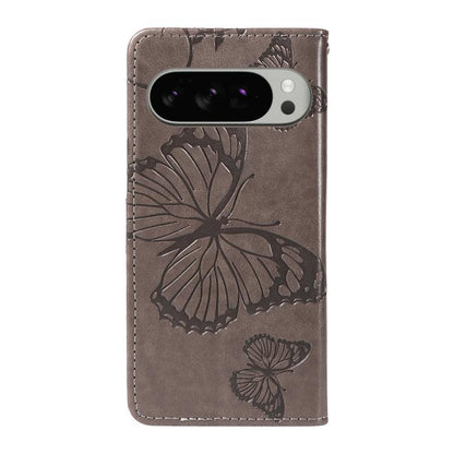 For Google Pixel 10 Pro XL Global 3D Butterfly Embossed Pattern Flip Leather Phone Case(Grey) - Google Cases by buy2fix | Online Shopping UK | buy2fix