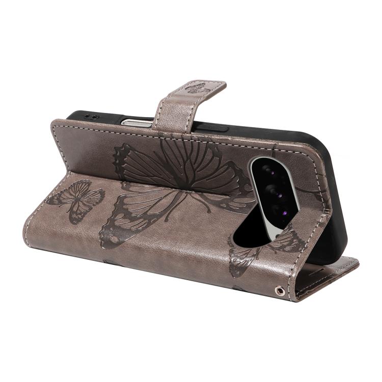 For Google Pixel 10 Pro XL Global 3D Butterfly Embossed Pattern Flip Leather Phone Case(Grey) - Google Cases by buy2fix | Online Shopping UK | buy2fix