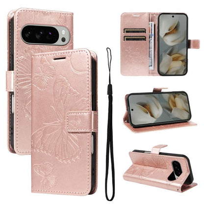 For Google Pixel 10 Pro XL Global 3D Butterfly Embossed Pattern Flip Leather Phone Case(Rose Gold) - Google Cases by buy2fix | Online Shopping UK | buy2fix