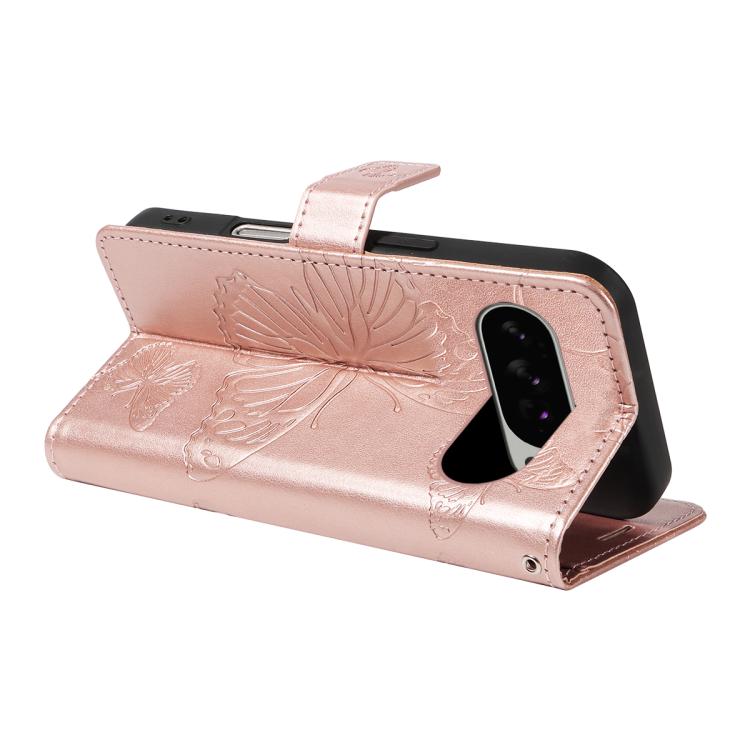 For Google Pixel 10 Pro XL Global 3D Butterfly Embossed Pattern Flip Leather Phone Case(Rose Gold) - Google Cases by buy2fix | Online Shopping UK | buy2fix