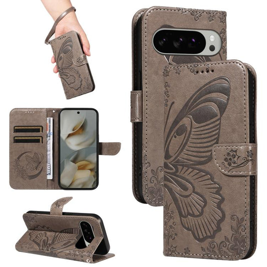 For Google Pixel 10 Pro XL 5G Global Swallowtail Butterfly Embossed Leather Phone Case(Grey) - Google Cases by buy2fix | Online Shopping UK | buy2fix