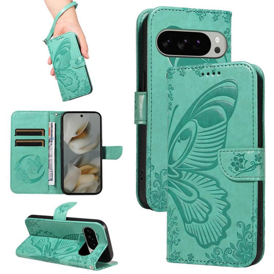 For Google Pixel 10 Pro XL 5G Global Swallowtail Butterfly Embossed Leather Phone Case(Green) - Google Cases by buy2fix | Online Shopping UK | buy2fix