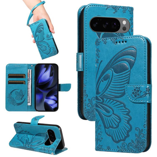 For Google Pixel 10 5G / 10 Pro 5G Global Swallowtail Butterfly Embossed Leather Phone Case(Blue) - Google Cases by buy2fix | Online Shopping UK | buy2fix