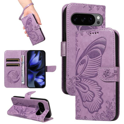 For Google Pixel 10 5G / 10 Pro 5G Global Swallowtail Butterfly Embossed Leather Phone Case(Purple) - Google Cases by buy2fix | Online Shopping UK | buy2fix