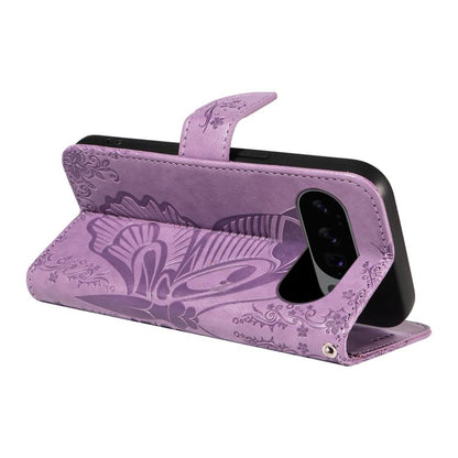 For Google Pixel 10 5G / 10 Pro 5G Global Swallowtail Butterfly Embossed Leather Phone Case(Purple) - Google Cases by buy2fix | Online Shopping UK | buy2fix