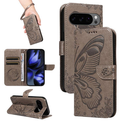 For Google Pixel 10 5G / 10 Pro 5G Global Swallowtail Butterfly Embossed Leather Phone Case(Grey) - Google Cases by buy2fix | Online Shopping UK | buy2fix