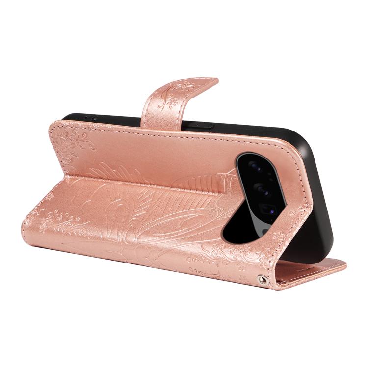 For Google Pixel 10 5G / 10 Pro 5G Global Swallowtail Butterfly Embossed Leather Phone Case(Rose Gold) - Google Cases by buy2fix | Online Shopping UK | buy2fix