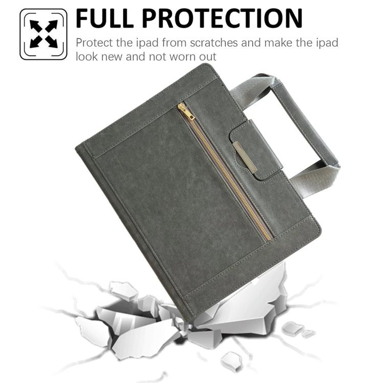 For iPad mini 2024 / 6 Zipper Handle Retro Smart Leather Tablet Case(Grey) - iPad mini 2024 Cases by buy2fix | Online Shopping UK | buy2fix