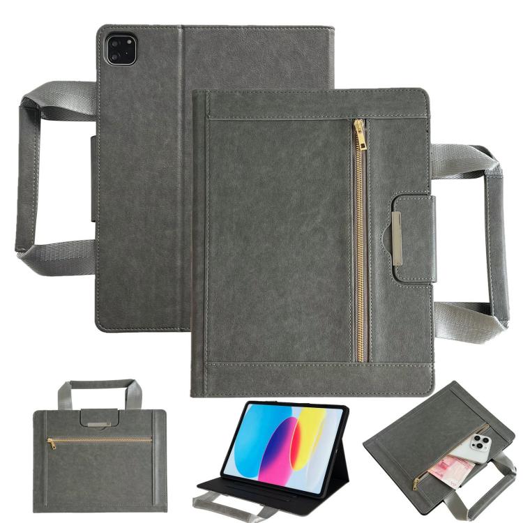 For iPad Pro 13 2024 Zipper Handle Retro Smart Leather Tablet Case(Grey) - iPad Pro 13 2024 Cases by buy2fix | Online Shopping UK | buy2fix