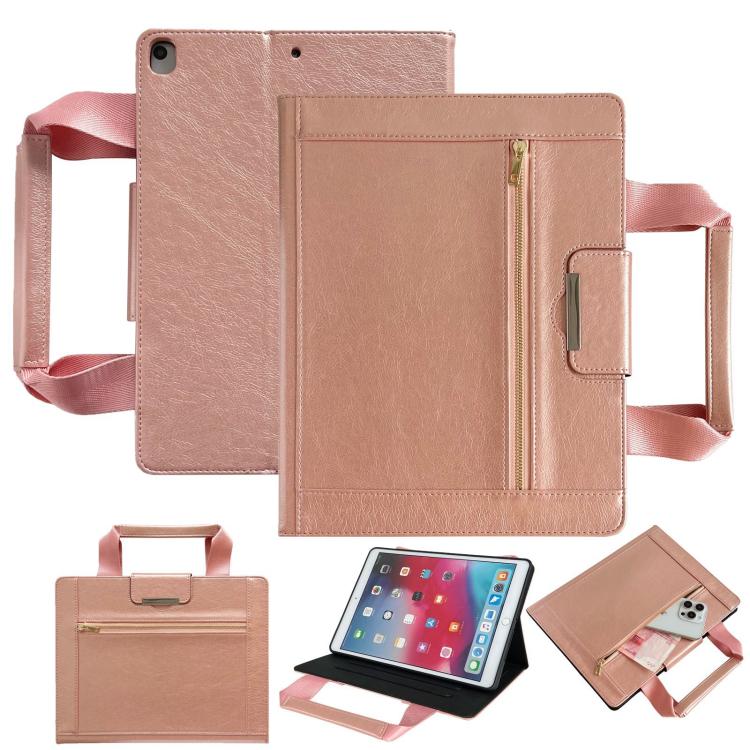 For iPad 10.2 2021 / 2020 / 2019 Zipper Handle Retro Smart Leather Tablet Case(Rose Gold) - More iPad Cases by buy2fix | Online Shopping UK | buy2fix