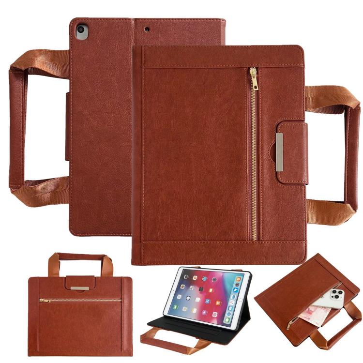 For iPad 10.2 2021 / 2020 / 2019 Zipper Handle Retro Smart Leather Tablet Case(Brown) - More iPad Cases by buy2fix | Online Shopping UK | buy2fix