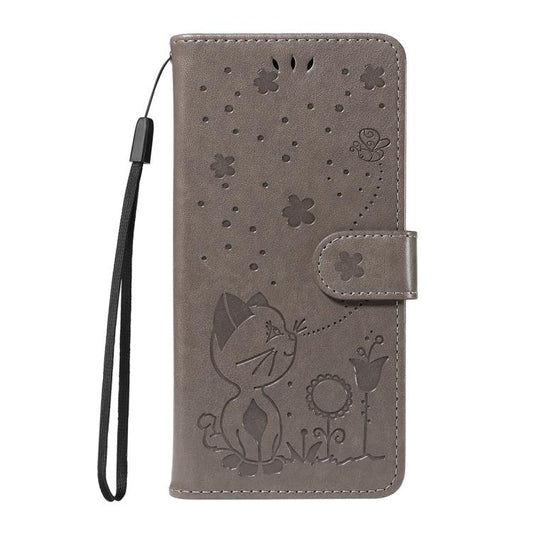 For Google Pixel 10 / 10 Pro Global Cat and Bee Embossed Flip Leather Phone Case(Grey) - Google Cases by buy2fix | Online Shopping UK | buy2fix