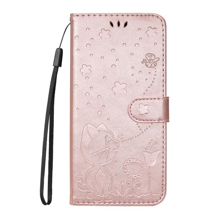 For Google Pixel 10 / 10 Pro Global Cat and Bee Embossed Flip Leather Phone Case(Rose Gold) - Google Cases by buy2fix | Online Shopping UK | buy2fix