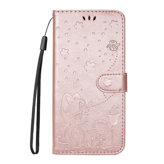 For Google Pixel 10 / 10 Pro Global Cat and Bee Embossed Flip Leather Phone Case(Rose Gold) - Google Cases by buy2fix | Online Shopping UK | buy2fix