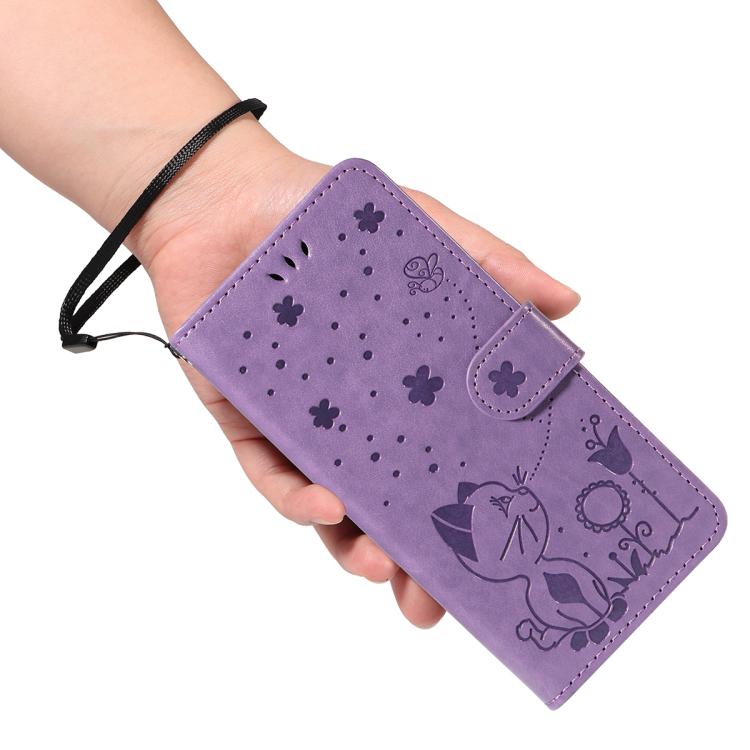 For Google Pixel 10 / 10 Pro Global Cat and Bee Embossed Flip Leather Phone Case(Purple) - Google Cases by buy2fix | Online Shopping UK | buy2fix