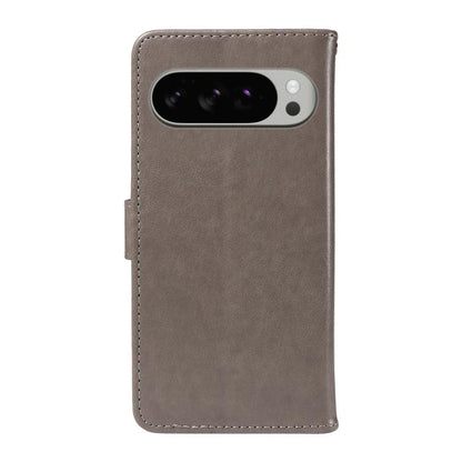 For Google Pixel 10 Pro XL 5G Global Cat and Bee Embossed Flip Leather Phone Case(Grey) - Google Cases by buy2fix | Online Shopping UK | buy2fix