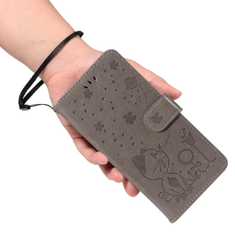 For Google Pixel 10 Pro XL 5G Global Cat and Bee Embossed Flip Leather Phone Case(Grey) - Google Cases by buy2fix | Online Shopping UK | buy2fix