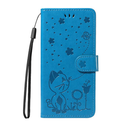 For Google Pixel 10 Pro XL 5G Global Cat and Bee Embossed Flip Leather Phone Case(Blue) - Google Cases by buy2fix | Online Shopping UK | buy2fix