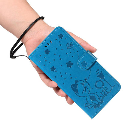 For Google Pixel 10 Pro XL 5G Global Cat and Bee Embossed Flip Leather Phone Case(Blue) - Google Cases by buy2fix | Online Shopping UK | buy2fix