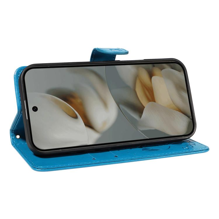 For Google Pixel 10 Pro XL 5G Global Cat and Bee Embossed Flip Leather Phone Case(Blue) - Google Cases by buy2fix | Online Shopping UK | buy2fix