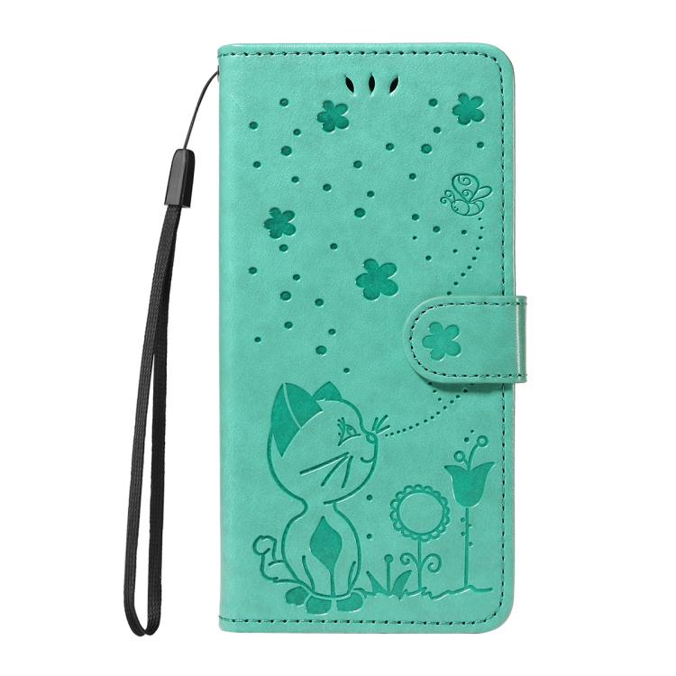 For Google Pixel 10 Pro XL 5G Global Cat and Bee Embossed Flip Leather Phone Case(Green) - Google Cases by buy2fix | Online Shopping UK | buy2fix