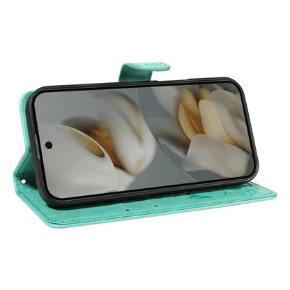 For Google Pixel 10 Pro XL 5G Global Cat and Bee Embossed Flip Leather Phone Case(Green) - Google Cases by buy2fix | Online Shopping UK | buy2fix