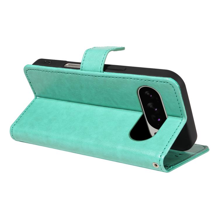 For Google Pixel 10 Pro XL 5G Global Cat and Bee Embossed Flip Leather Phone Case(Green) - Google Cases by buy2fix | Online Shopping UK | buy2fix