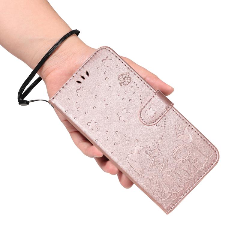 For Google Pixel 10 Pro XL 5G Global Cat and Bee Embossed Flip Leather Phone Case(Rose Gold) - Google Cases by buy2fix | Online Shopping UK | buy2fix