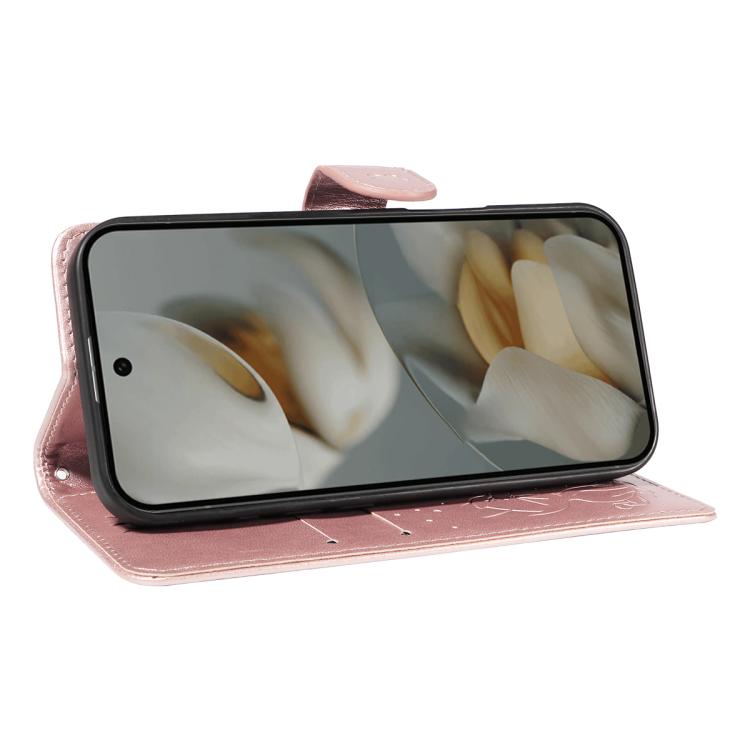 For Google Pixel 10 Pro XL 5G Global Cat and Bee Embossed Flip Leather Phone Case(Rose Gold) - Google Cases by buy2fix | Online Shopping UK | buy2fix