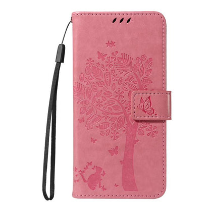 For Google Pixel 10 5G / 10 Pro 5G Global Tree & Cat Embossed Pattern Flip Leather Phone Case(Pink) - Google Cases by buy2fix | Online Shopping UK | buy2fix