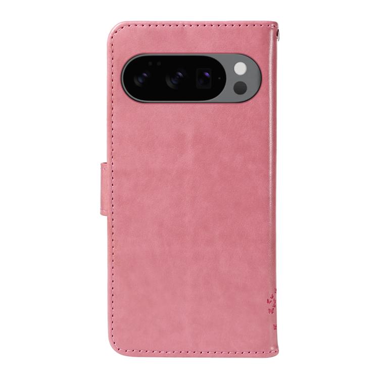 For Google Pixel 10 5G / 10 Pro 5G Global Tree & Cat Embossed Pattern Flip Leather Phone Case(Pink) - Google Cases by buy2fix | Online Shopping UK | buy2fix