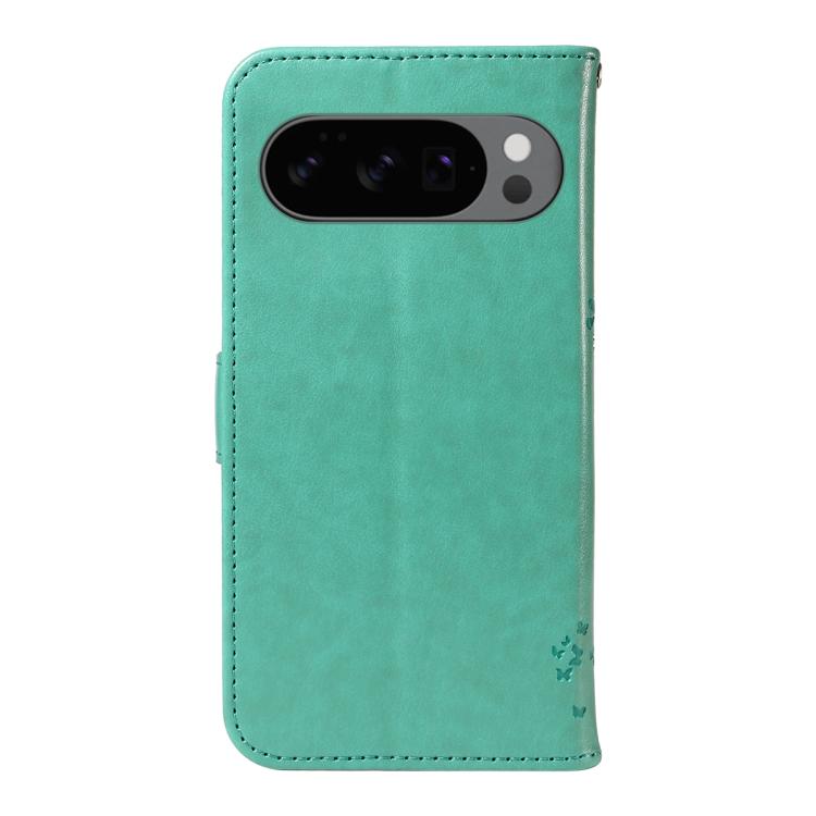 For Google Pixel 10 5G / 10 Pro 5G Global Tree & Cat Embossed Pattern Flip Leather Phone Case(Green) - Google Cases by buy2fix | Online Shopping UK | buy2fix
