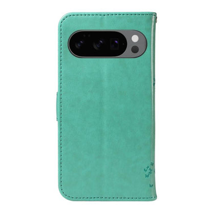 For Google Pixel 10 5G / 10 Pro 5G Global Tree & Cat Embossed Pattern Flip Leather Phone Case(Green) - Google Cases by buy2fix | Online Shopping UK | buy2fix