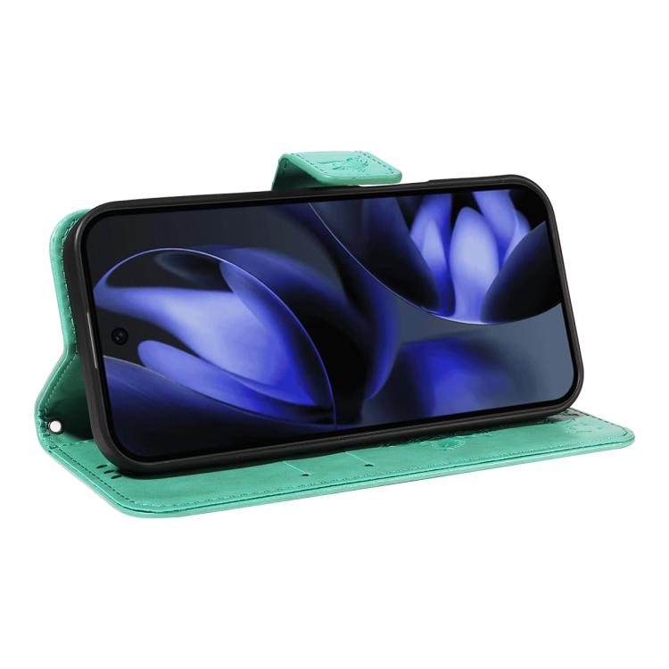 For Google Pixel 10 5G / 10 Pro 5G Global Tree & Cat Embossed Pattern Flip Leather Phone Case(Green) - Google Cases by buy2fix | Online Shopping UK | buy2fix