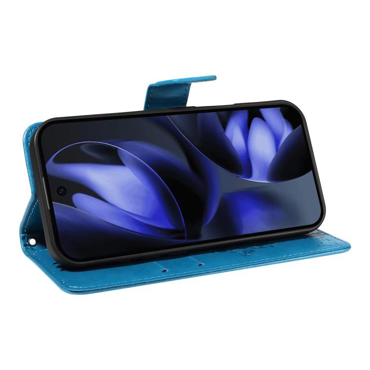 For Google Pixel 10 5G / 10 Pro 5G Global Tree & Cat Embossed Pattern Flip Leather Phone Case(Blue) - Google Cases by buy2fix | Online Shopping UK | buy2fix