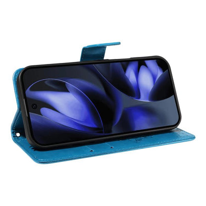 For Google Pixel 10 5G / 10 Pro 5G Global Tree & Cat Embossed Pattern Flip Leather Phone Case(Blue) - Google Cases by buy2fix | Online Shopping UK | buy2fix